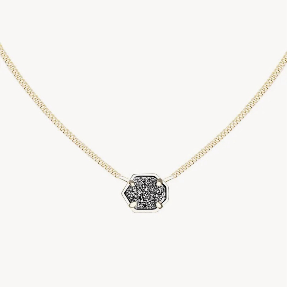 Kendra Scott Mabel Pendant Necklace in Brass/Pewter Drusy Stone​​​​